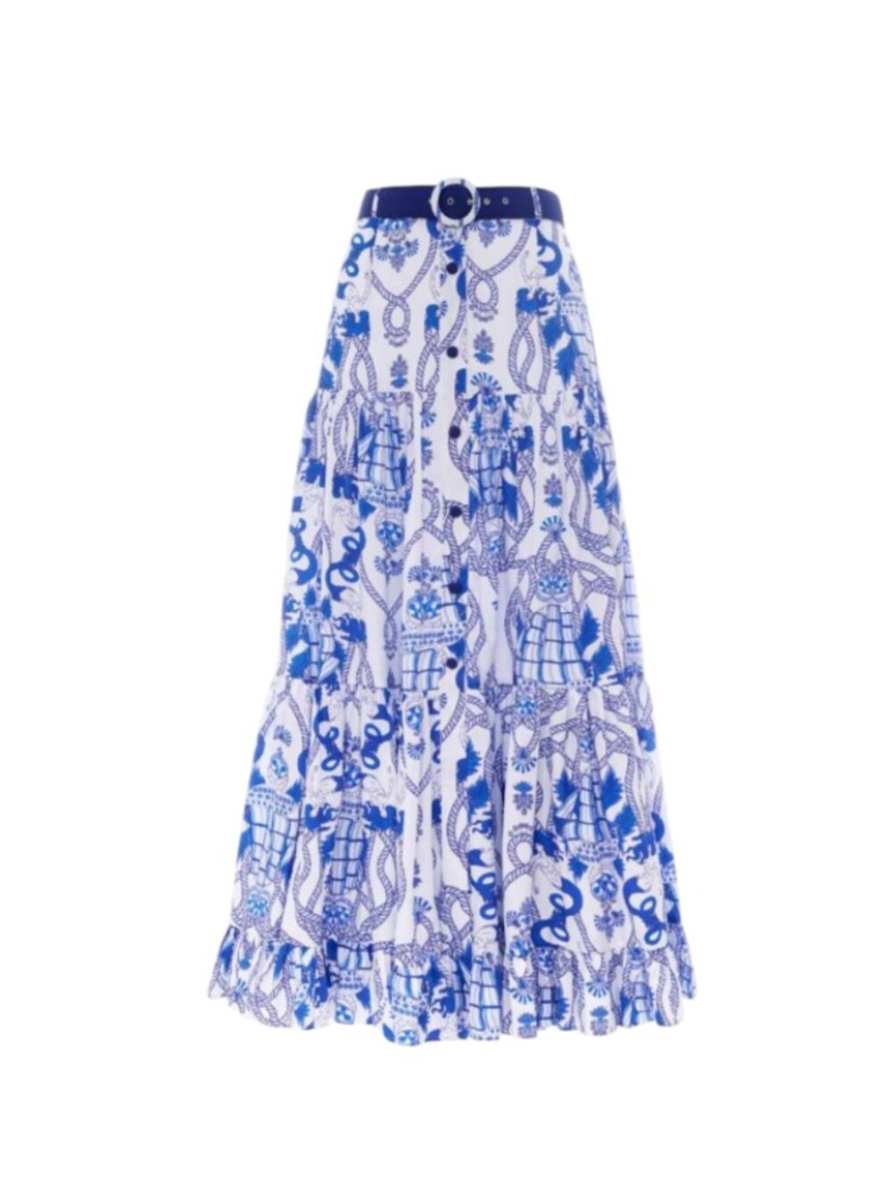 Paolita Cleo Hydra Print Maxi Skirt Womens Small Blue White Mermaid Cotton Belt